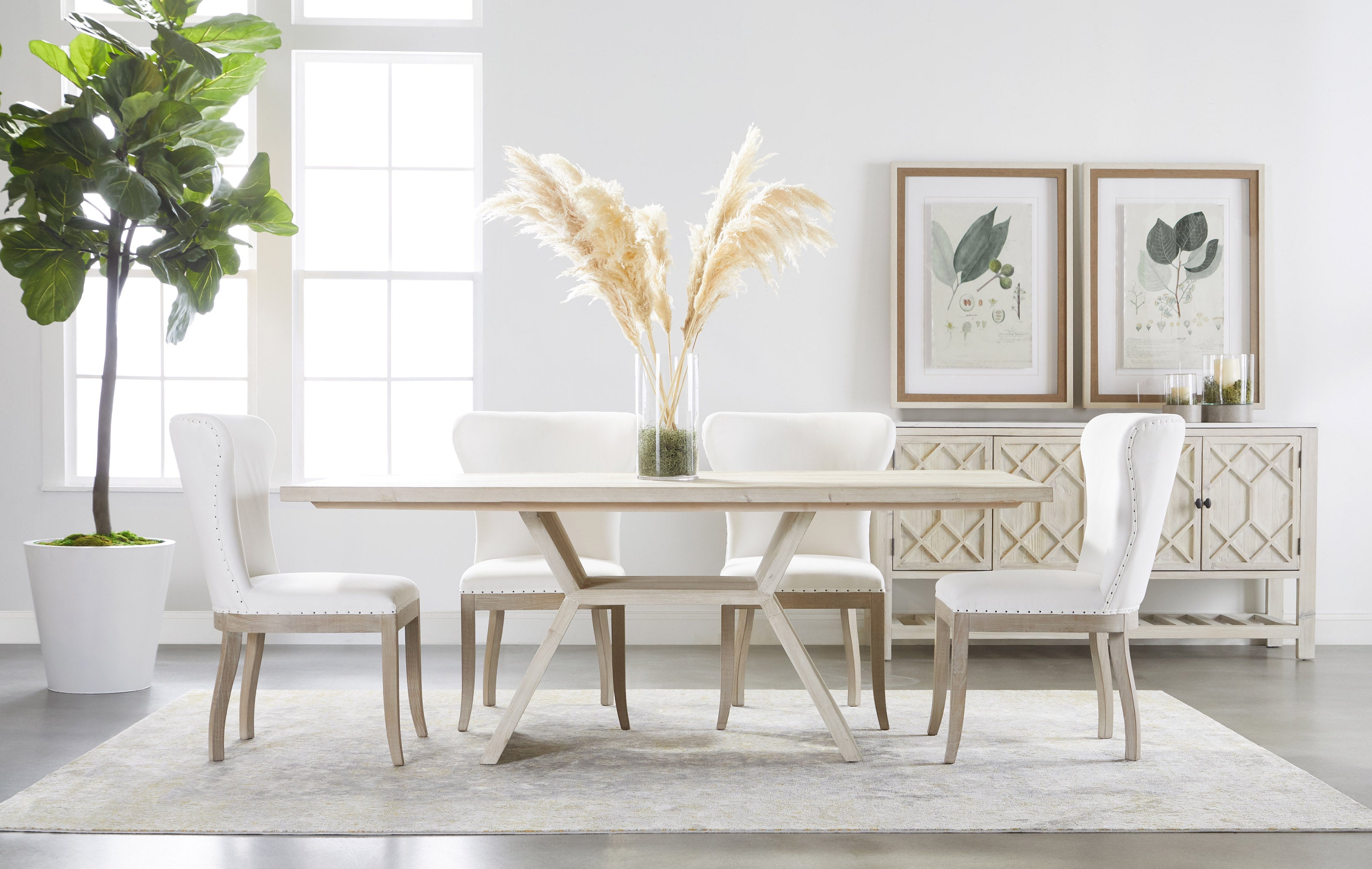 Essentials For Living Willow White-Wash Solid Wood Media Sideboard with Quartz Top
