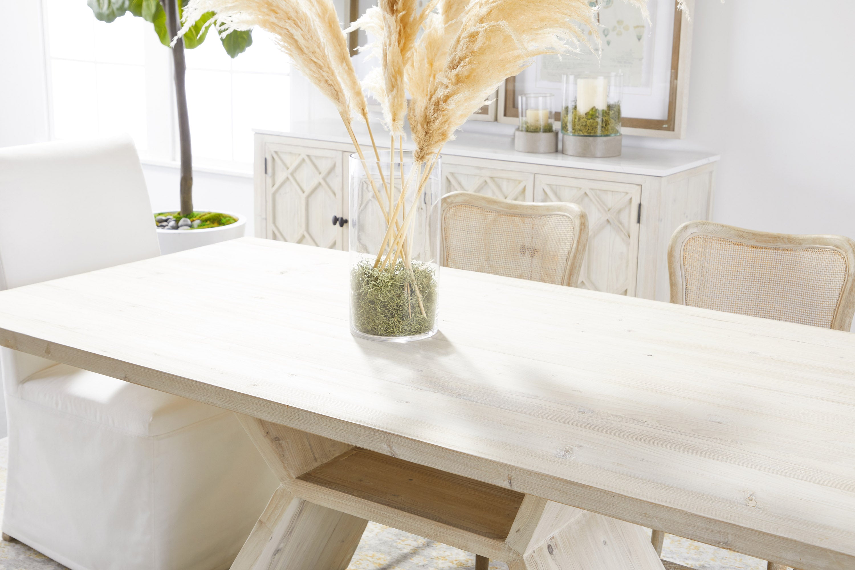 Essentials For Living Willow White-Wash Solid Wood Media Sideboard with Quartz Top