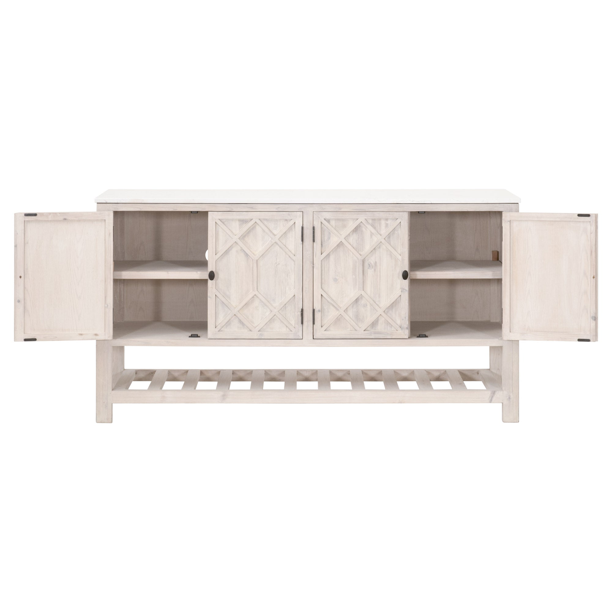 Essentials For Living Willow White-Wash Solid Wood Media Sideboard with Quartz Top