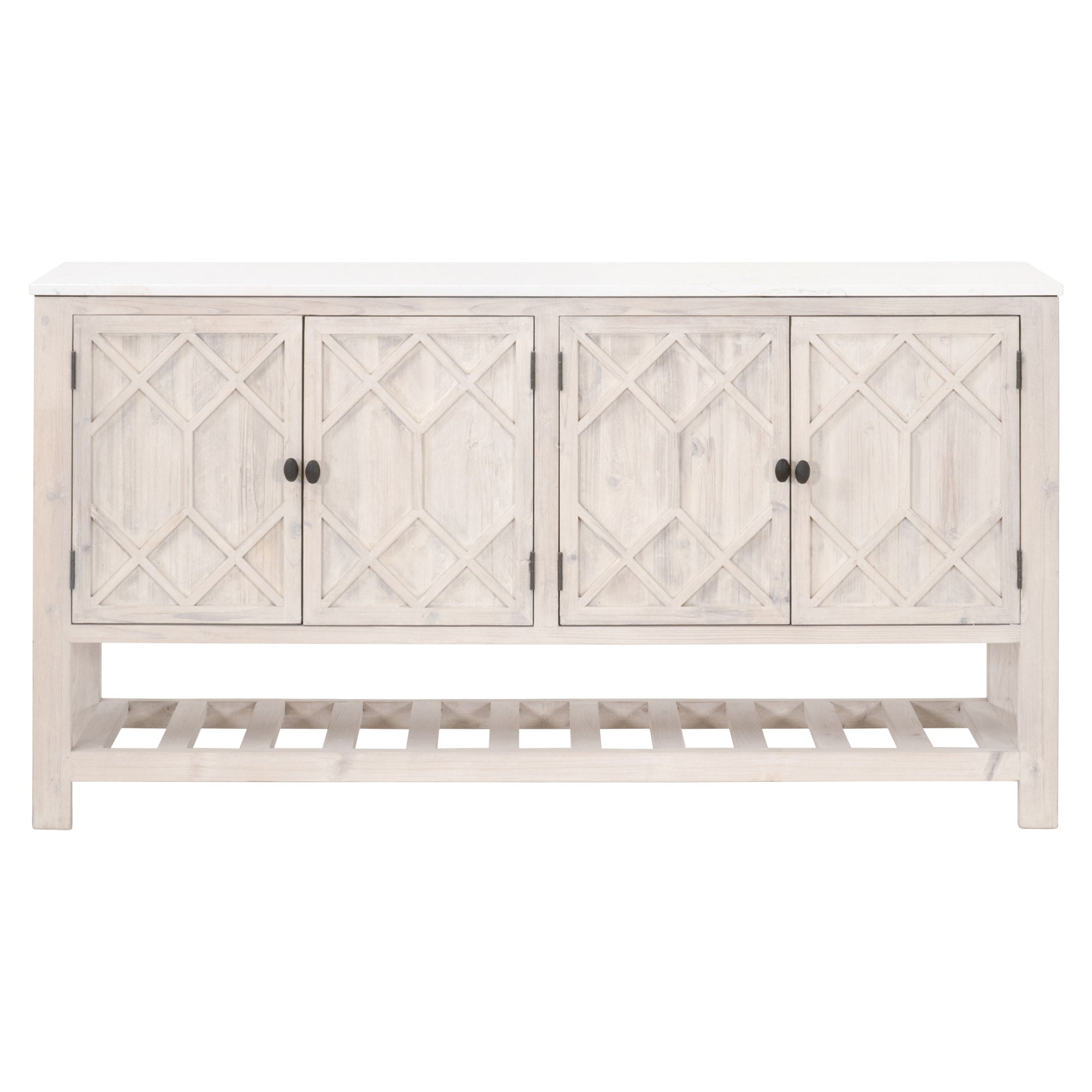 Essentials For Living Willow White-Wash Solid Wood Media Sideboard with Quartz Top