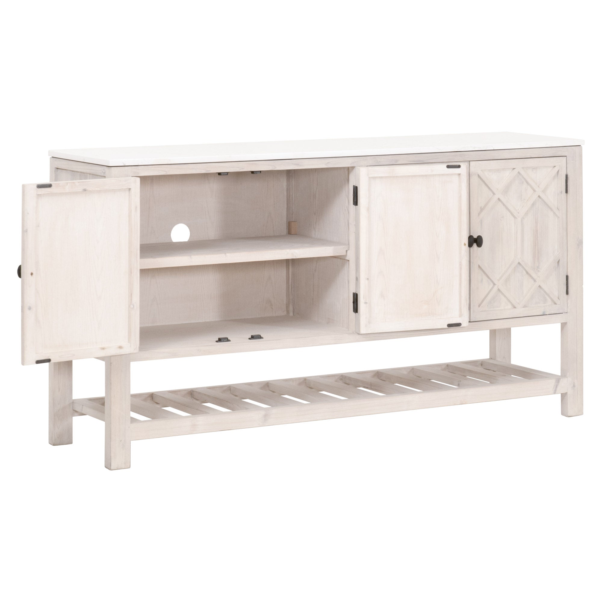 Essentials For Living Willow White-Wash Solid Wood Media Sideboard with Quartz Top