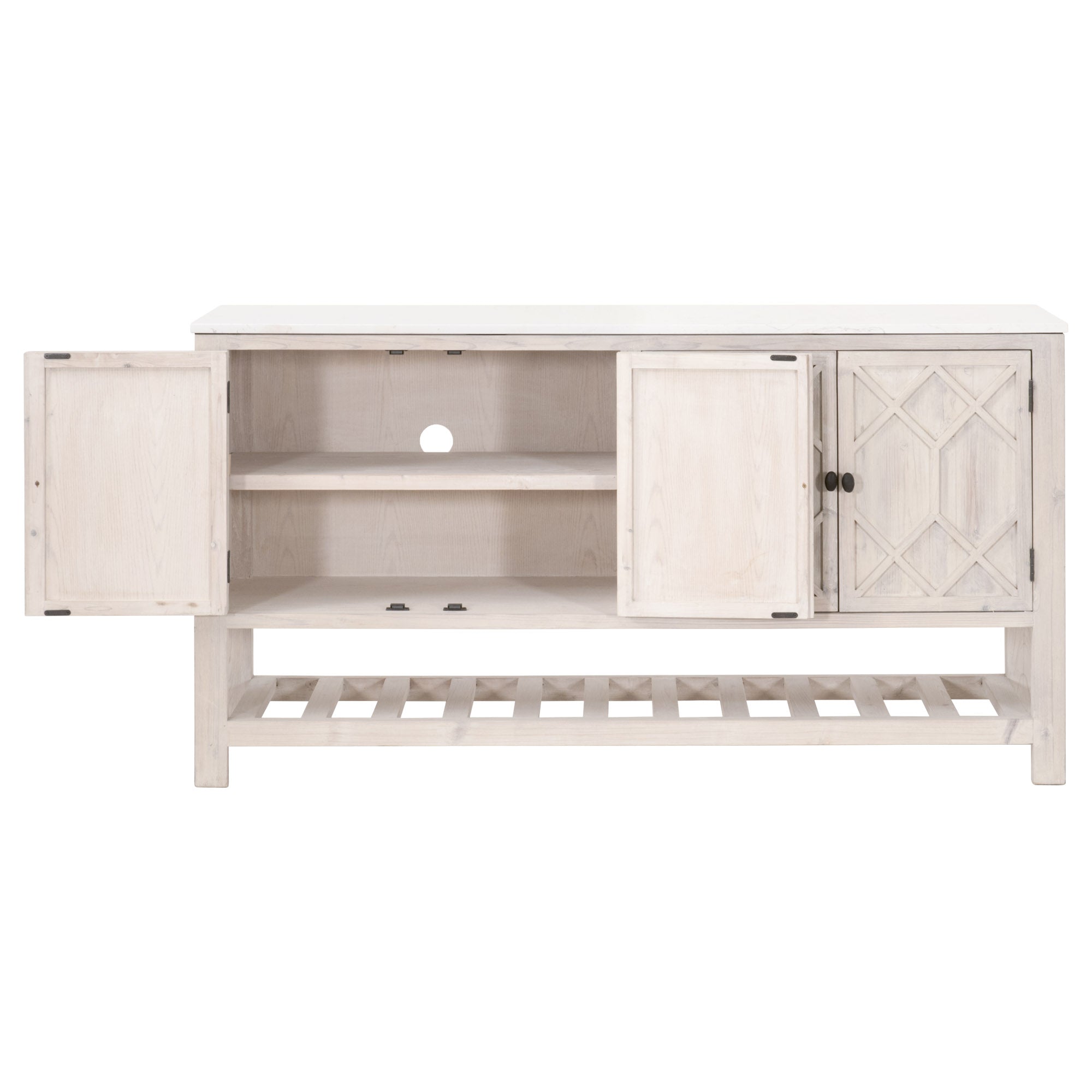 Essentials For Living Willow White-Wash Solid Wood Media Sideboard with Quartz Top