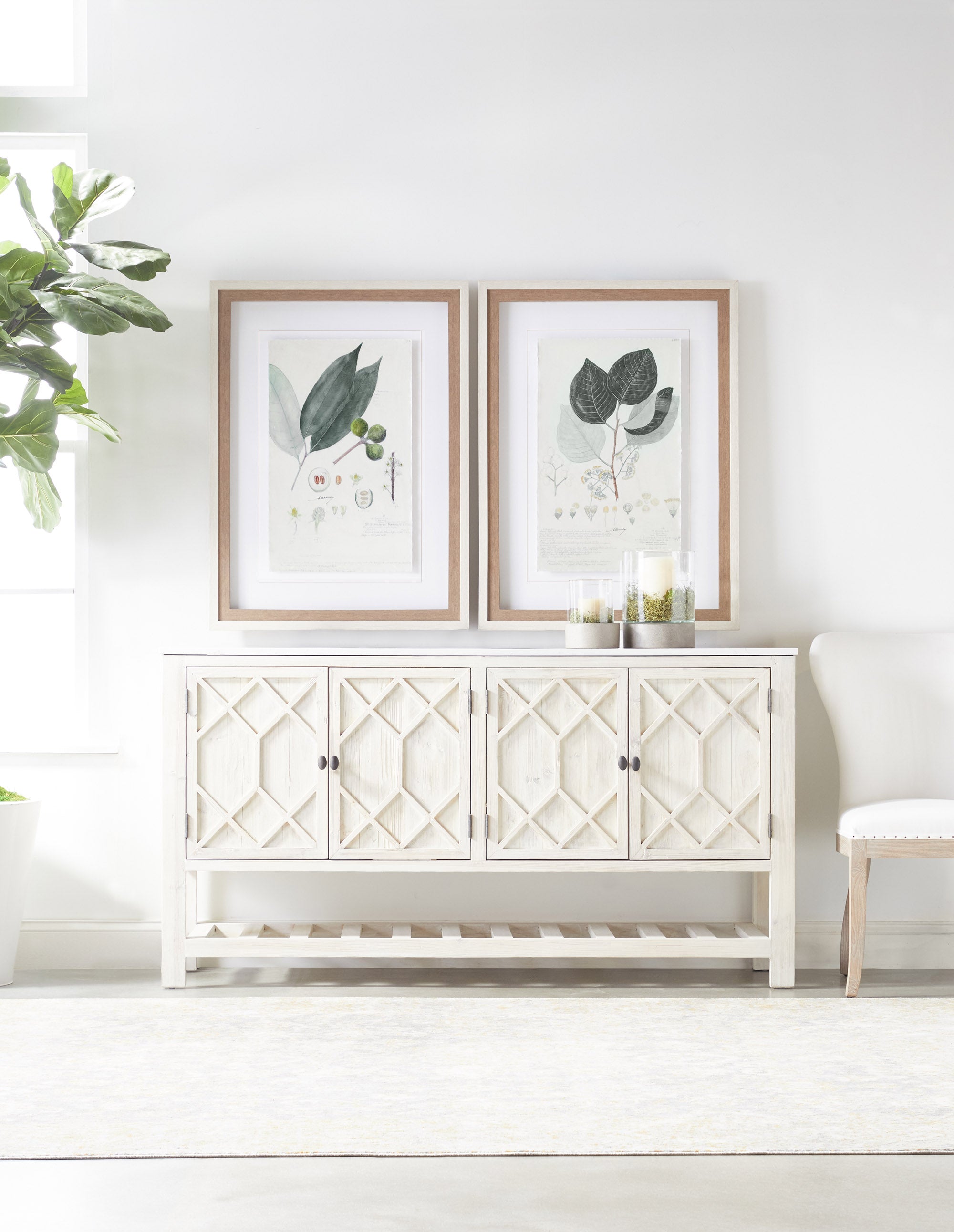 Essentials For Living Willow White-Wash Solid Wood Media Sideboard with Quartz Top