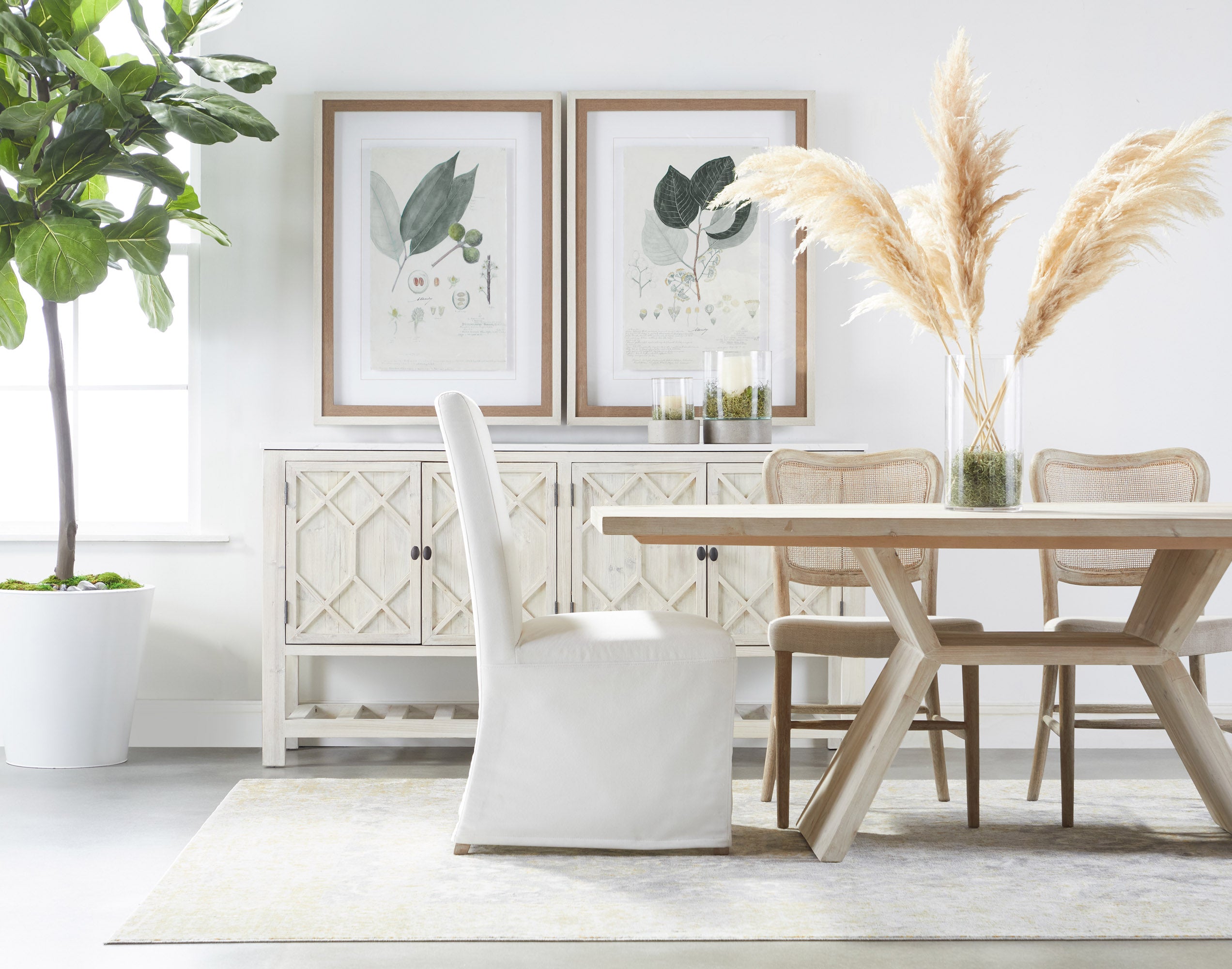 Essentials For Living Willow White-Wash Solid Wood Media Sideboard with Quartz Top
