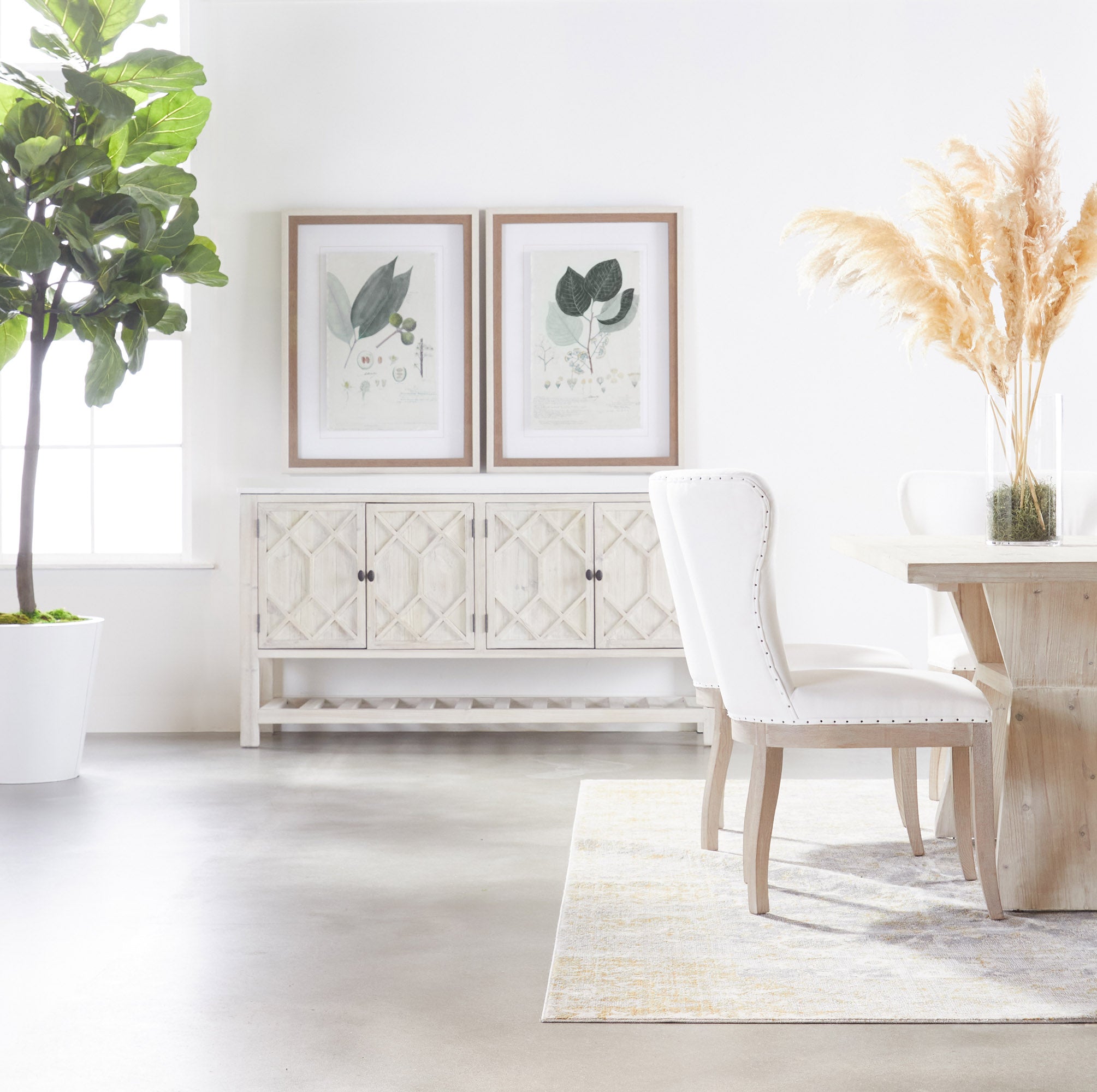 Essentials For Living Willow White-Wash Solid Wood Media Sideboard with Quartz Top