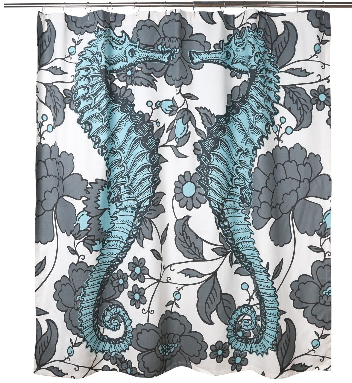Thomas Paul Aqua and Grey Multicolor Hand-Screened Seashore Vineyard Shower Curtain