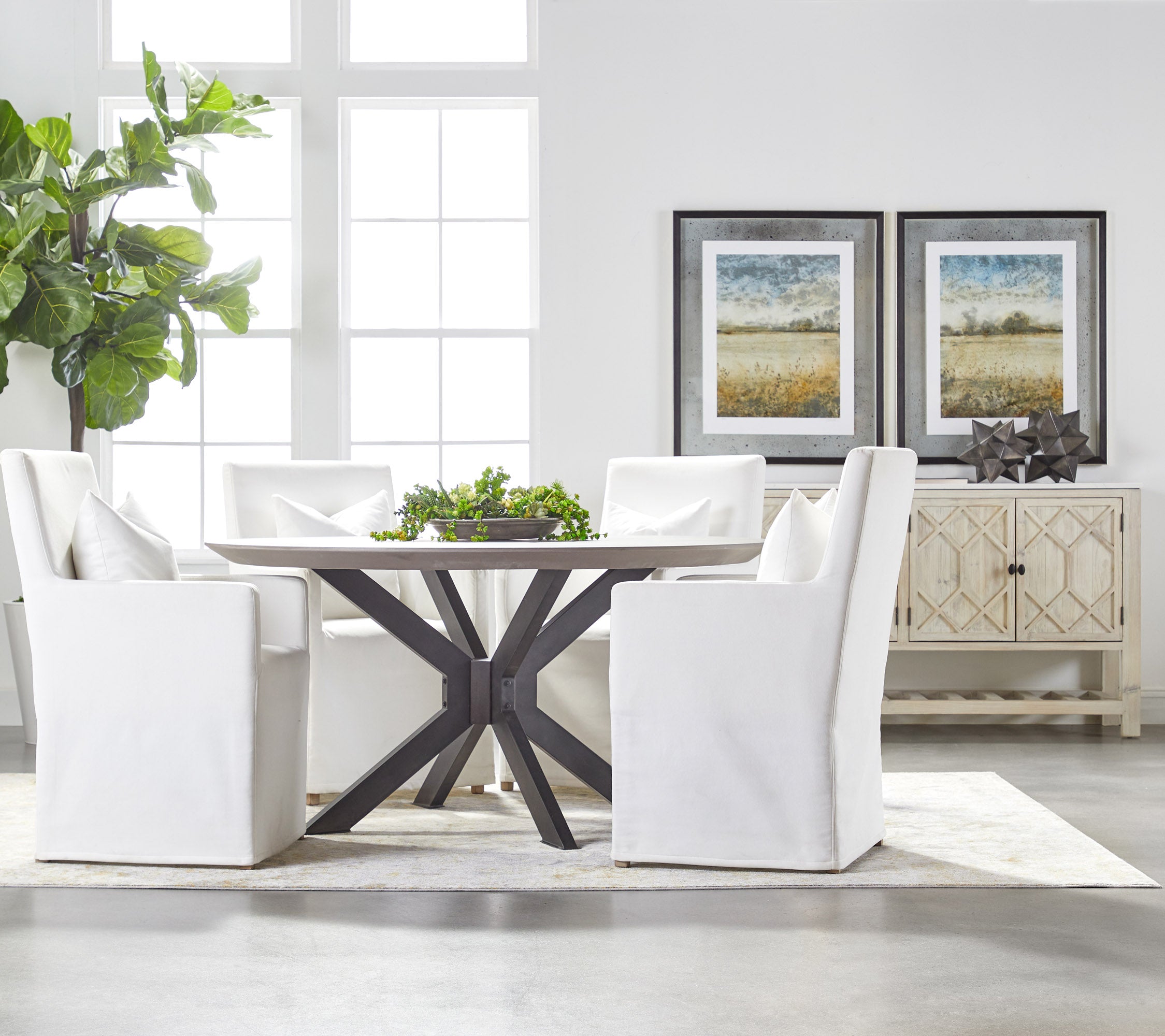 Essentials For Living Willow White-Wash Solid Wood Media Sideboard with Quartz Top