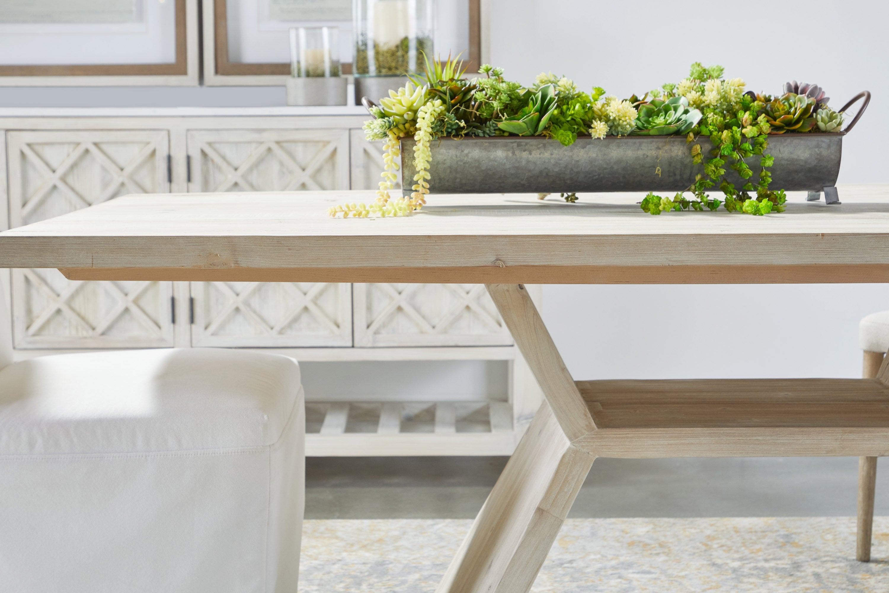 Essentials For Living Willow White-Wash Solid Wood Media Sideboard with Quartz Top