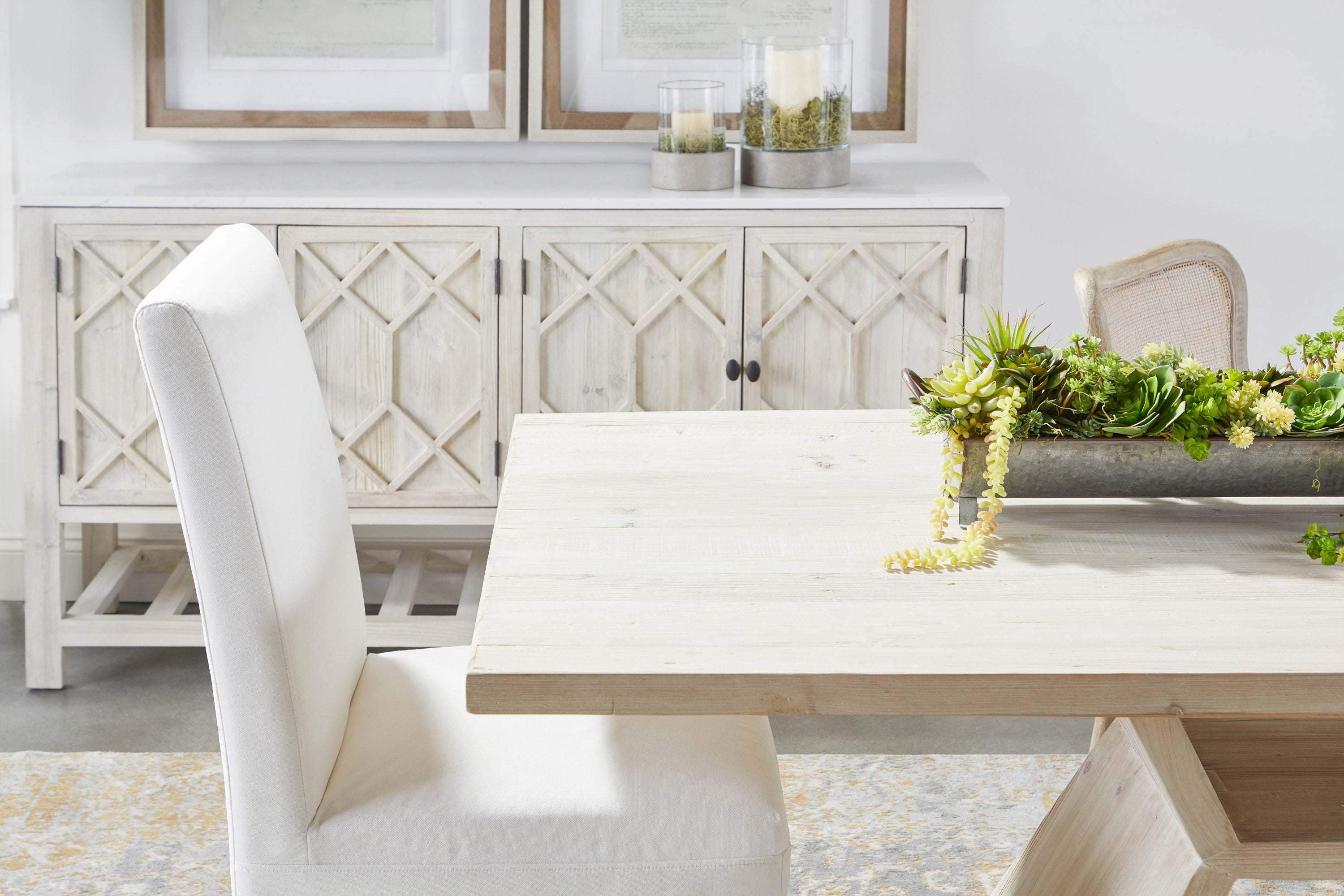 Essentials For Living Willow White-Wash Solid Wood Media Sideboard with Quartz Top