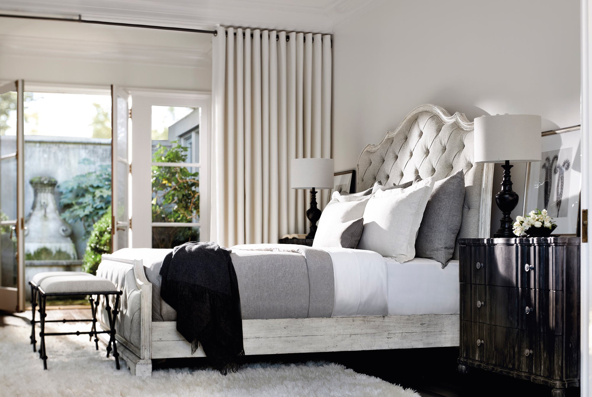 Bernhardt Mirabelle Cotton - Finished Upholstered Panel Bed with Ornamental Hardware