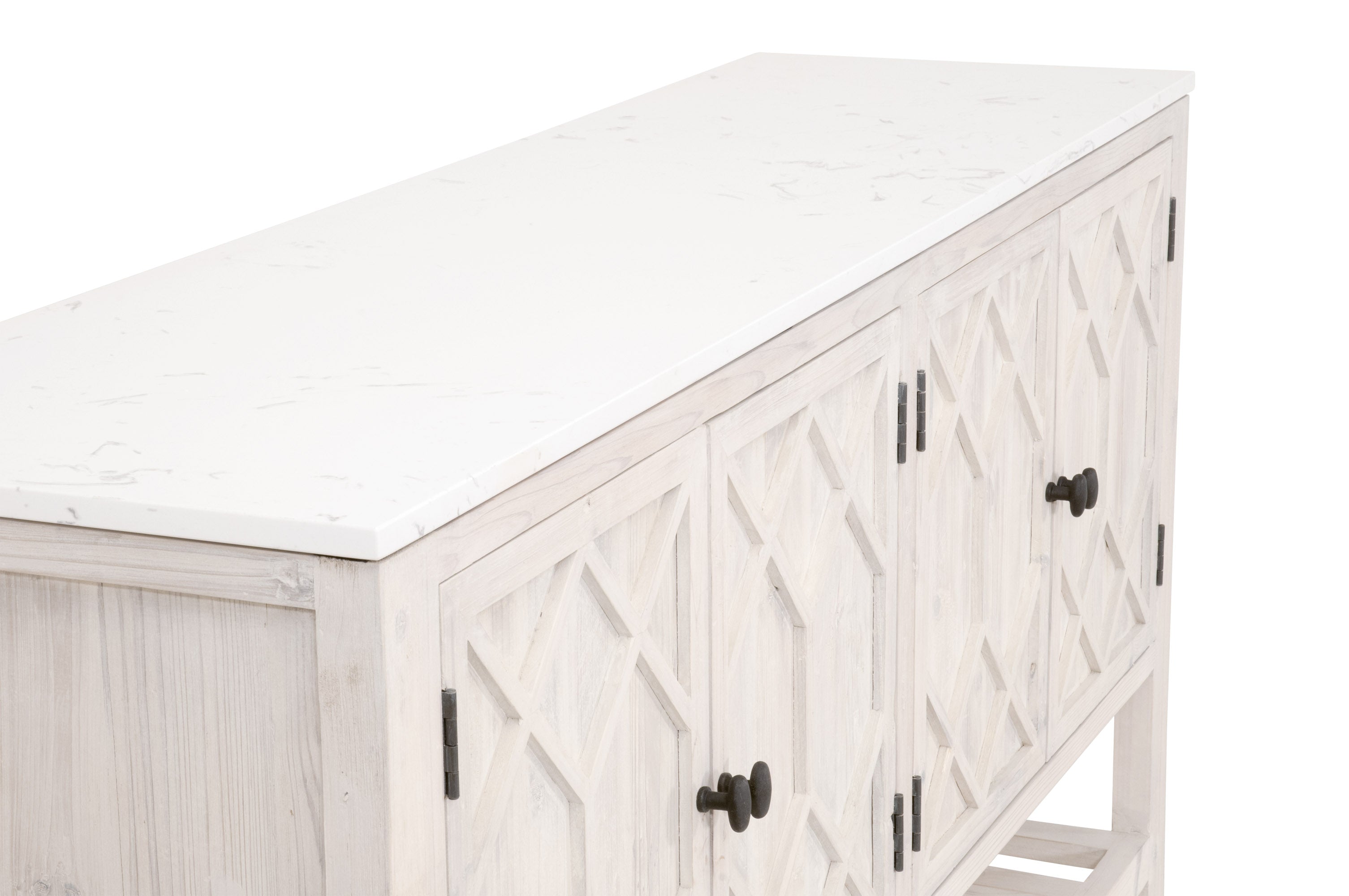 Essentials For Living Willow White-Wash Solid Wood Media Sideboard with Quartz Top