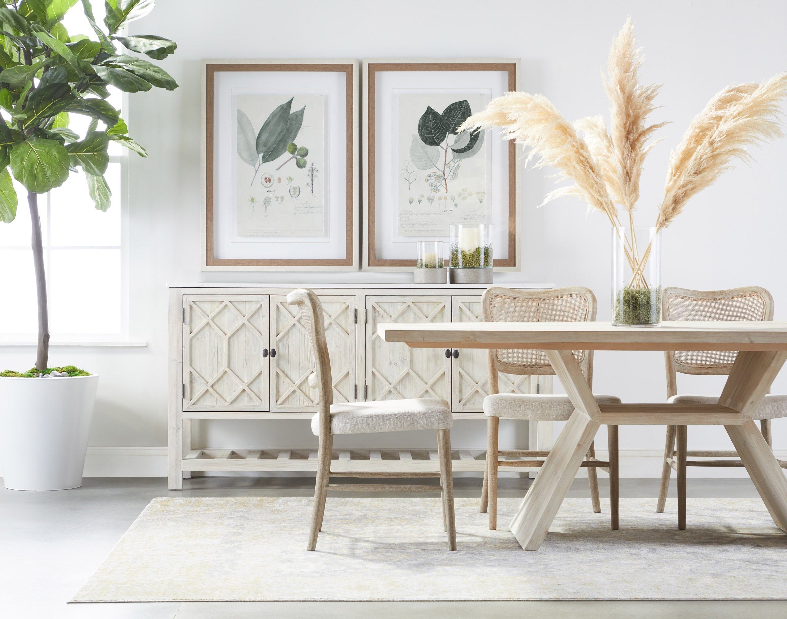 Essentials For Living Willow White-Wash Solid Wood Media Sideboard with Quartz Top