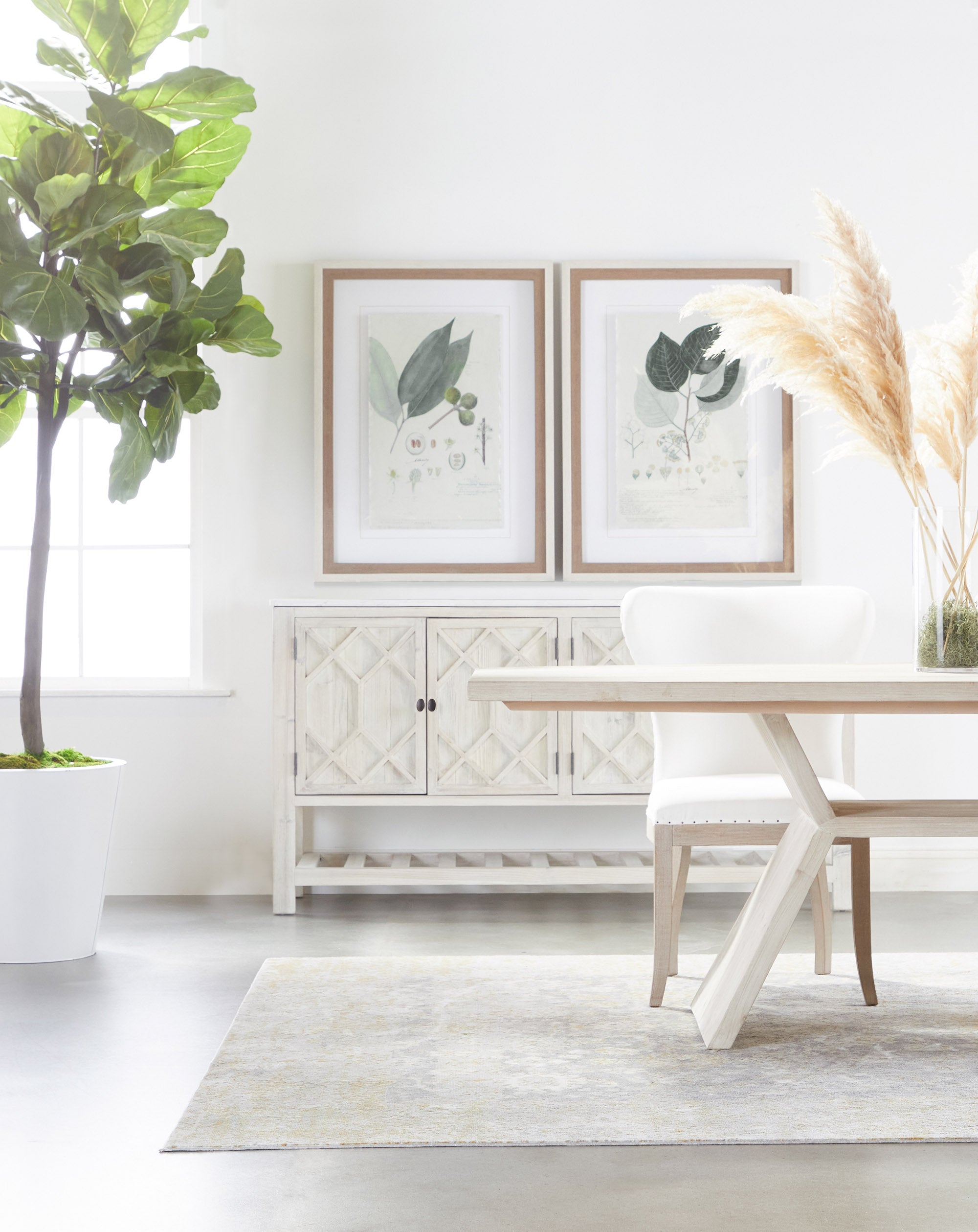 Essentials For Living Willow White-Wash Solid Wood Media Sideboard with Quartz Top