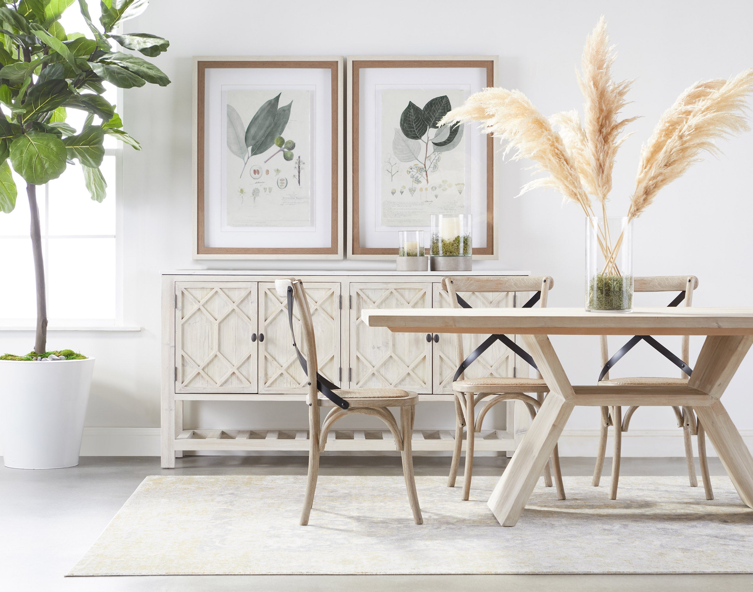 Essentials For Living Willow White-Wash Solid Wood Media Sideboard with Quartz Top