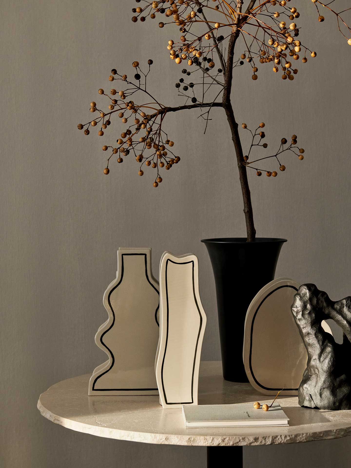 Ferm Living Hand - Painted Curvy Stoneware Paste Vase for Home Decor