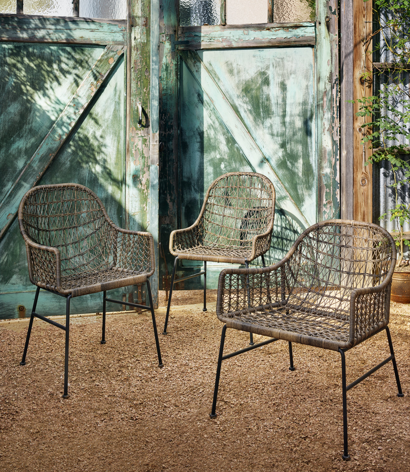 Four Hands Bandera Modern Outdoor Woven Club Chair with Black Iron Base