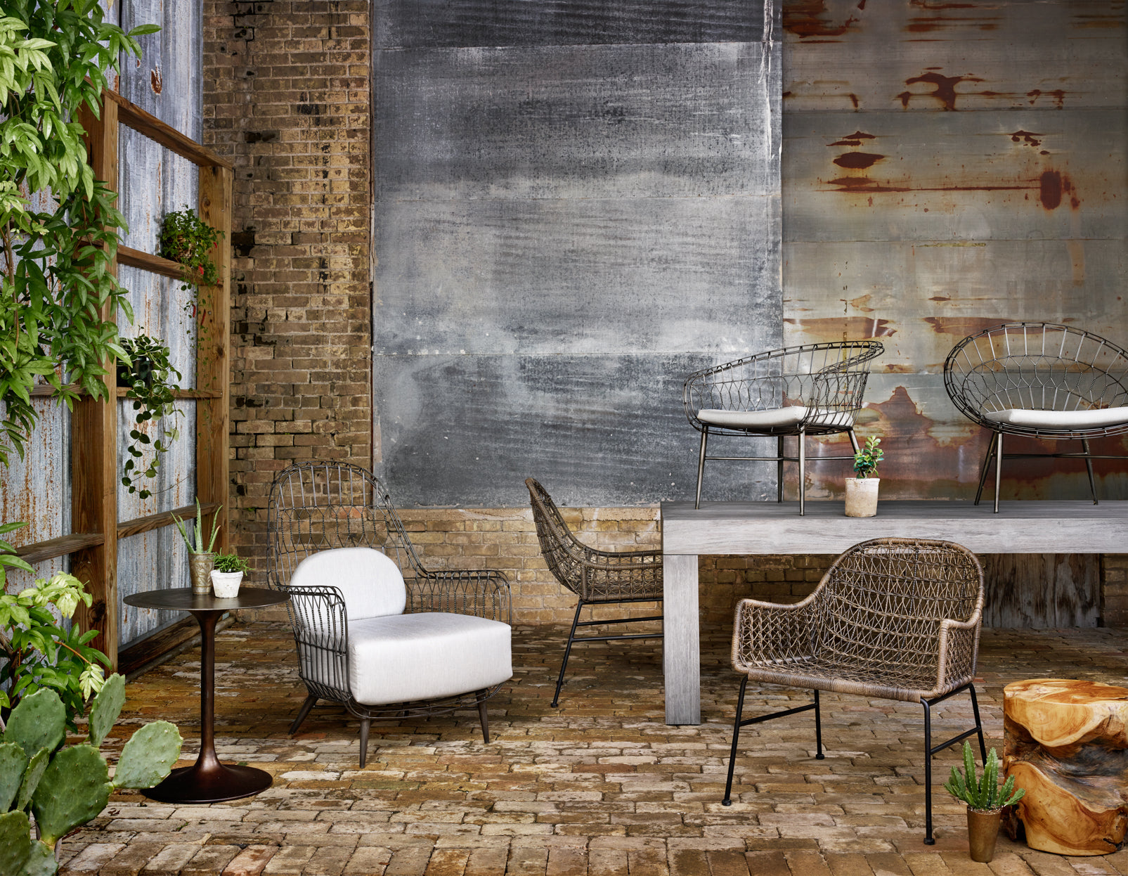 Four Hands Bandera Modern Outdoor Woven Club Chair with Black Iron Base