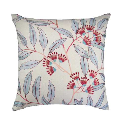 Ann Gish Linenberry Decorative Pillow with Blue & Raspberry Embroidery