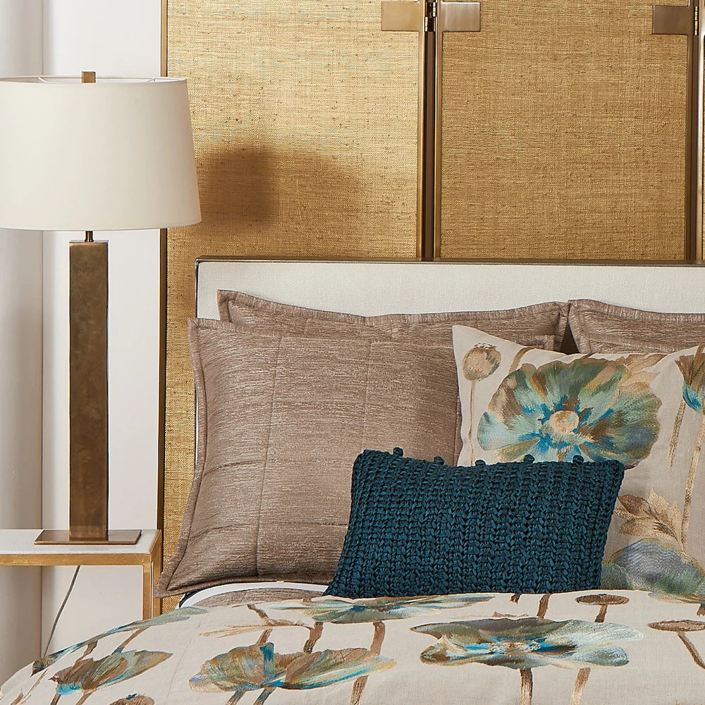 Ann Gish Stria Quilted Decorative Pillow for Bed with Feather and Down Insert