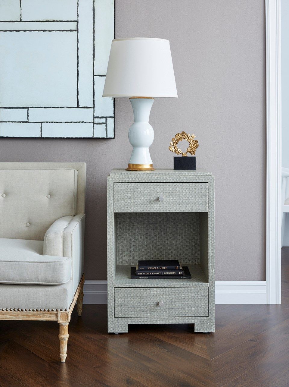 Villa & House Fedor Modern 2 - Drawer Side Table with Lacquered Grasscloth