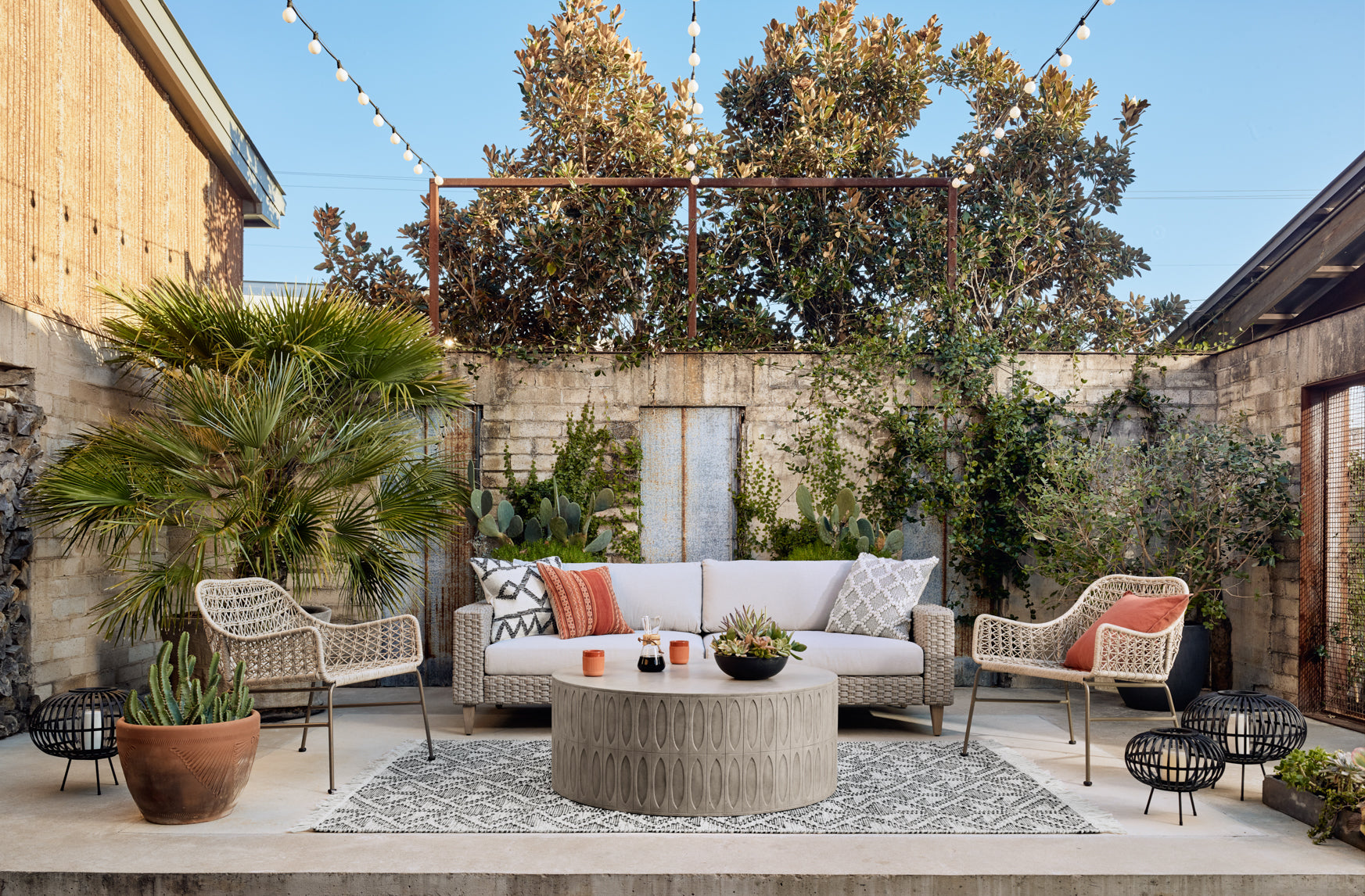 Four Hands Bandera Modern Outdoor Woven Club Chair with Black Iron Base