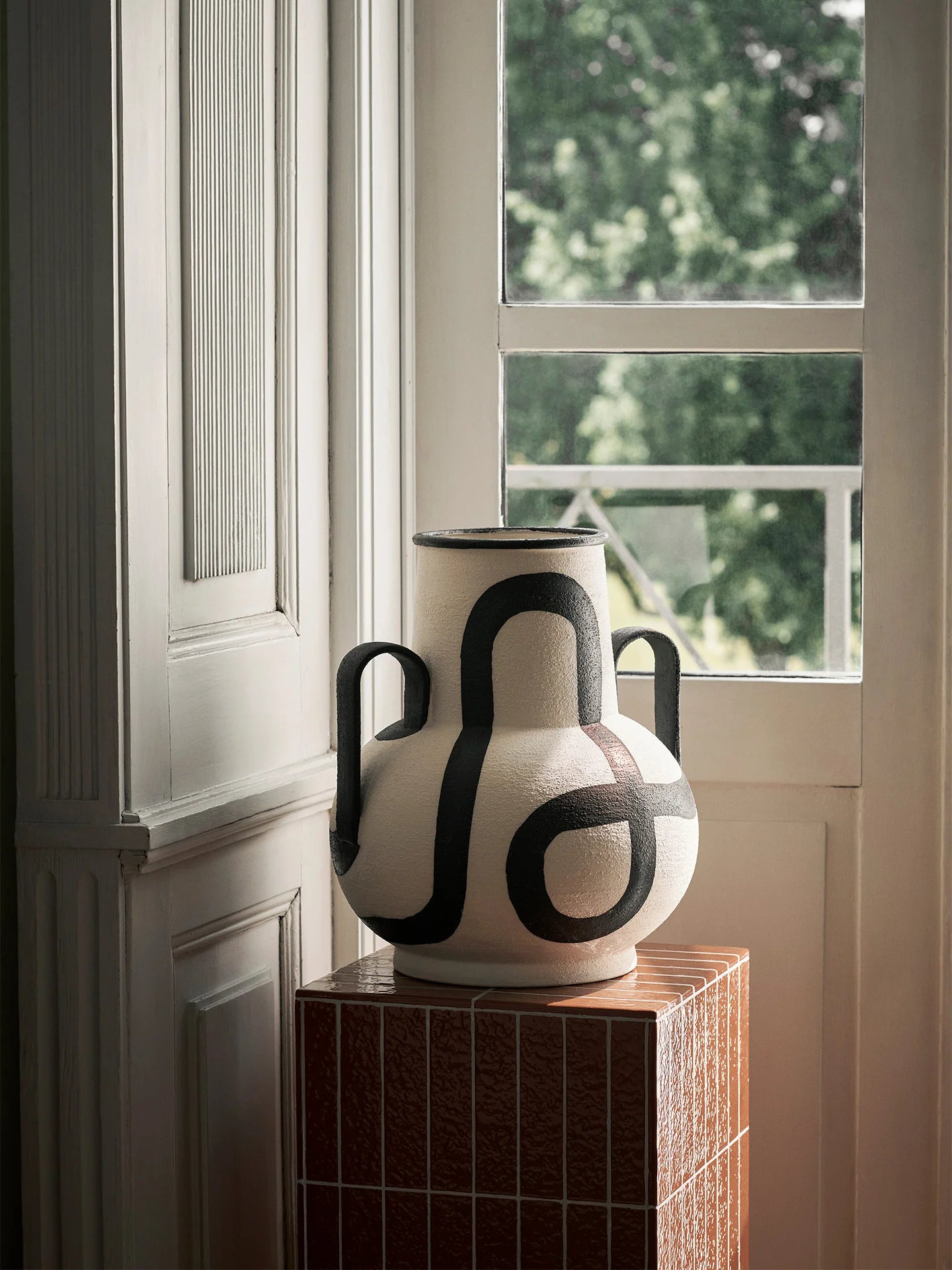Ferm Living Hand-Painted Trace Stoneware Floor and Tabletop Vase
