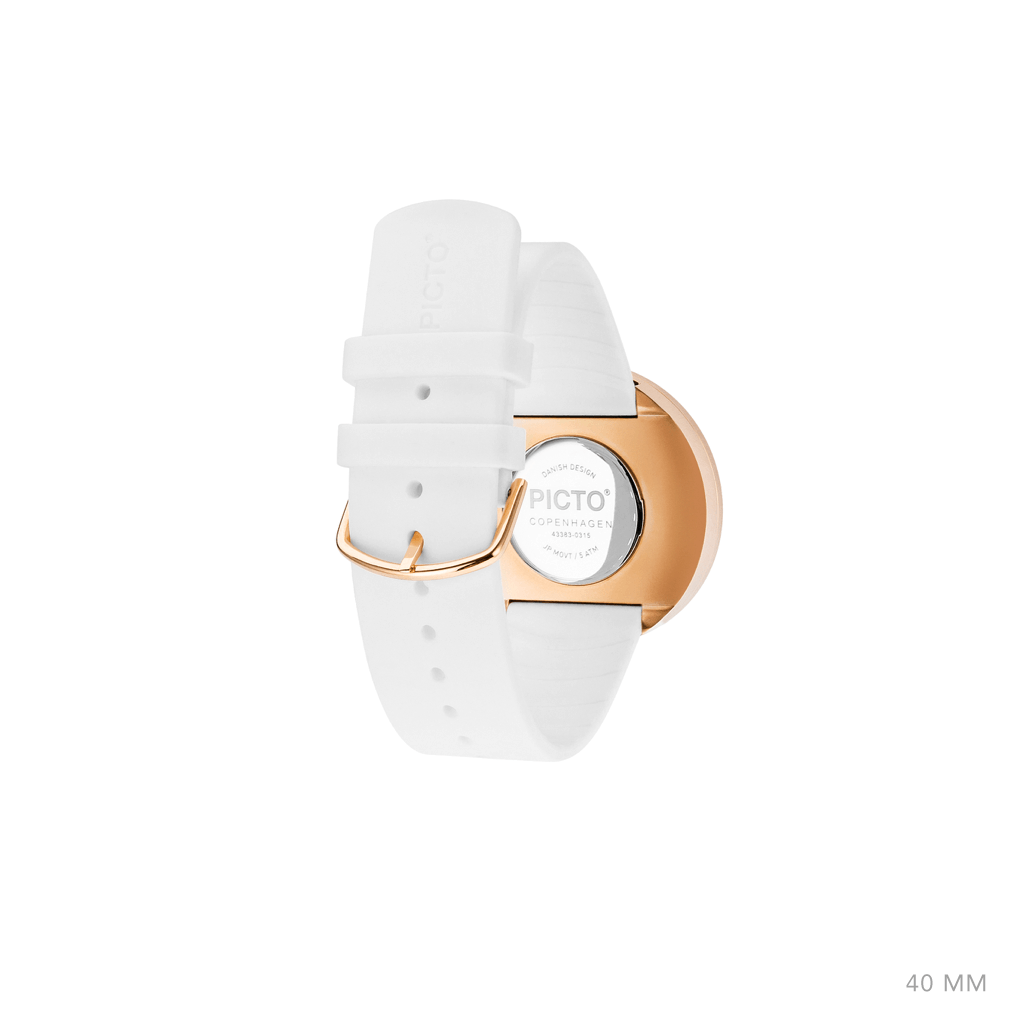 40mm Picto Watch with White Dial and Polished Rose Gold Hands