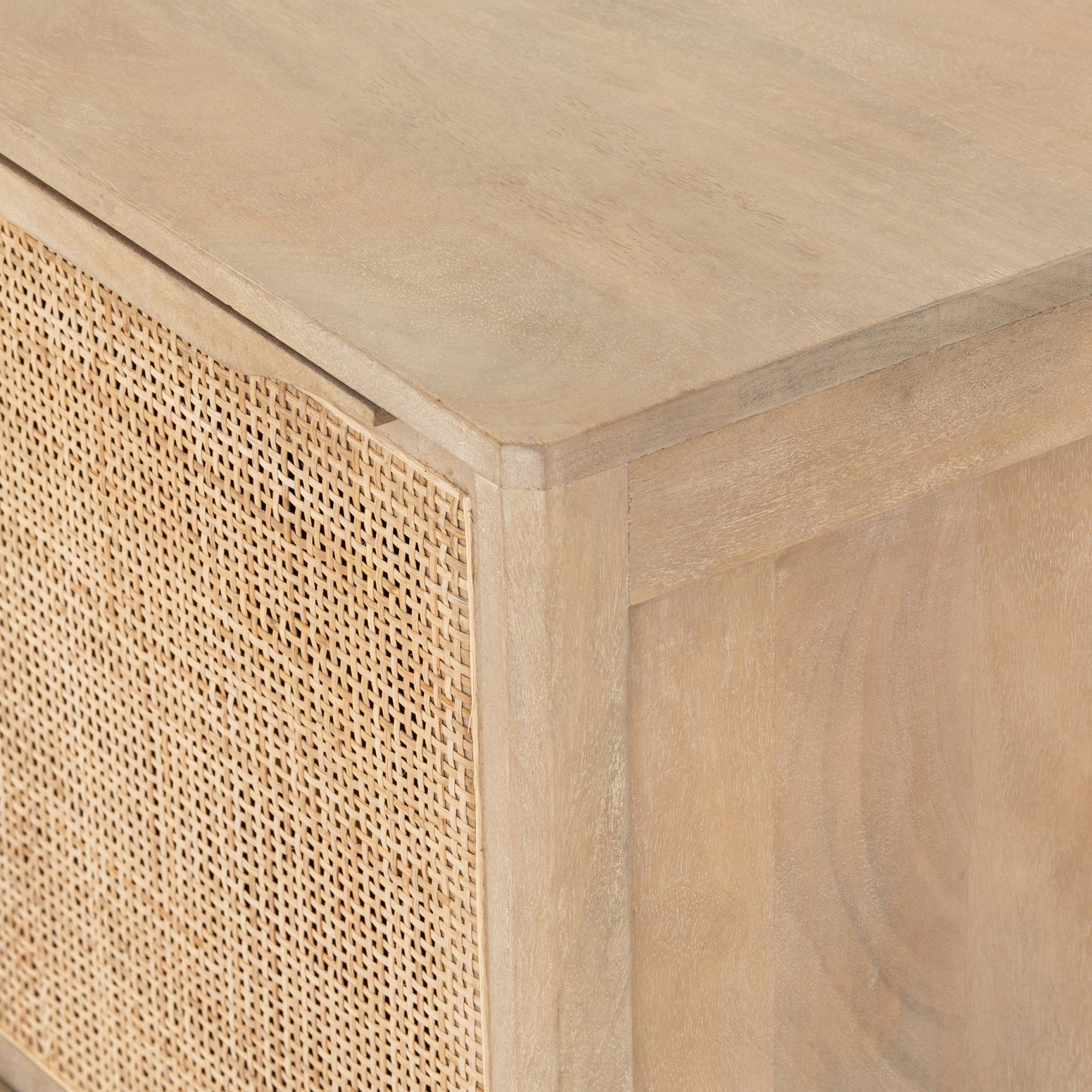 Four Hands Sydney Solid Mango Nightstand with Woven Cane and Removable Shelf