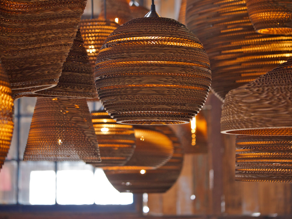 Graypants Recycled Cardboard Moon-Shaped Pendant Scraplight
