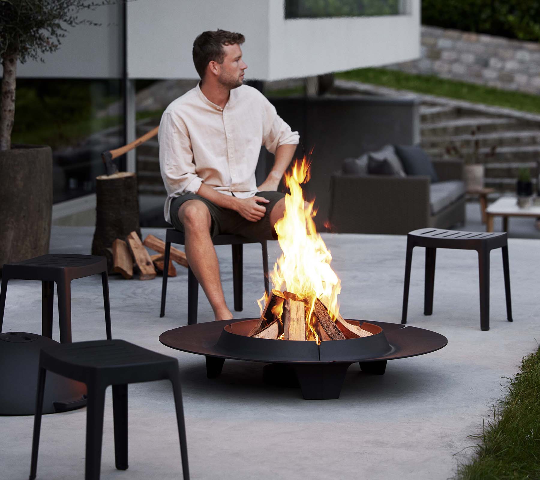 Cane-line Modern Stackable Cut Stool for Indoor and Outdoor Use