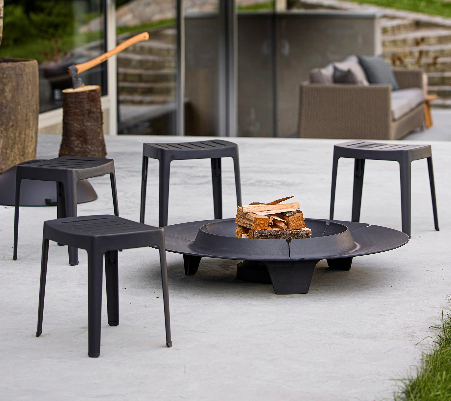 Cane-line Modern Stackable Cut Stool for Indoor and Outdoor Use