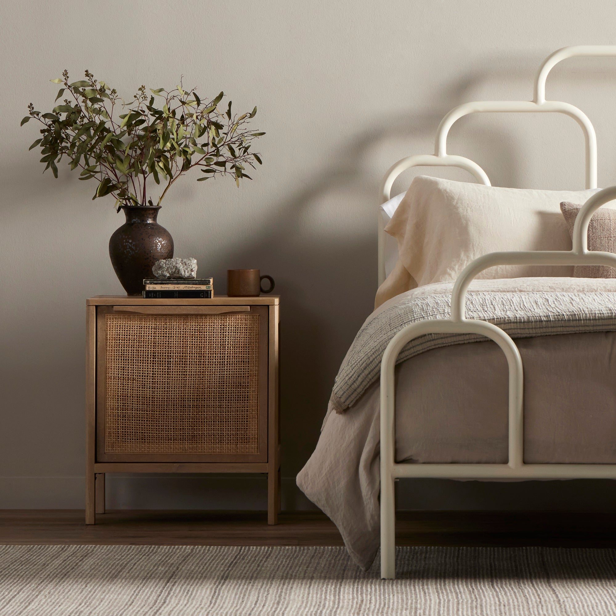 Four Hands Sydney Solid Mango Nightstand with Woven Cane and Removable Shelf