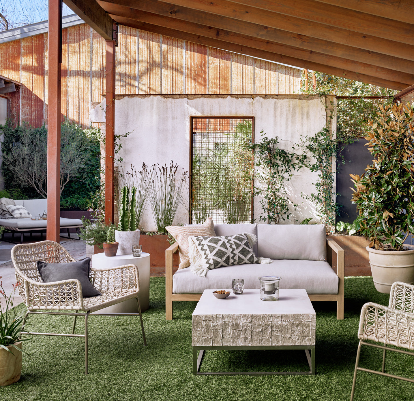 Four Hands Bandera Modern Outdoor Woven Club Chair with Black Iron Base