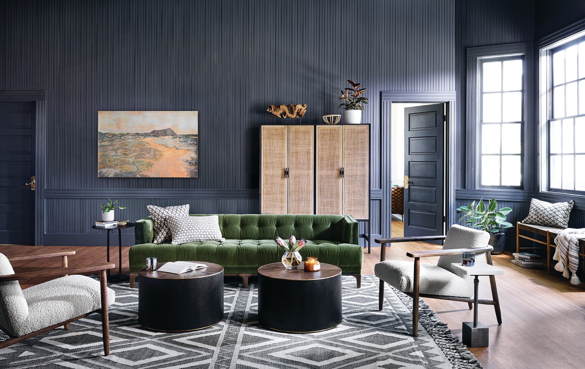 Four Hands 91-Inch Dylan Sofa in Top-Grain Leather or Sapphire Olive Fabric