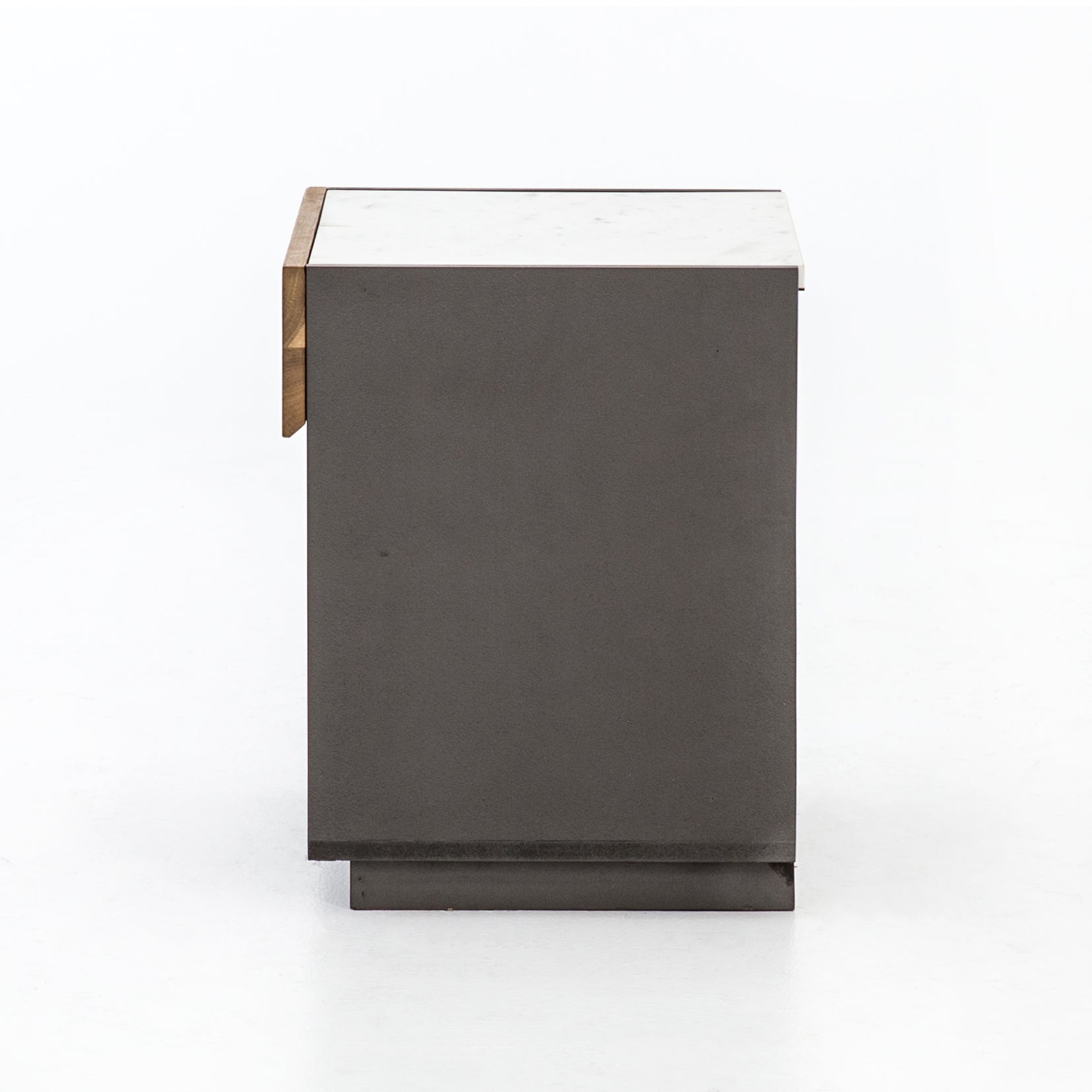 Four Hands Holland Grey-Lacquered Nightstand with Smoked Oak Drawer and White Marble Top