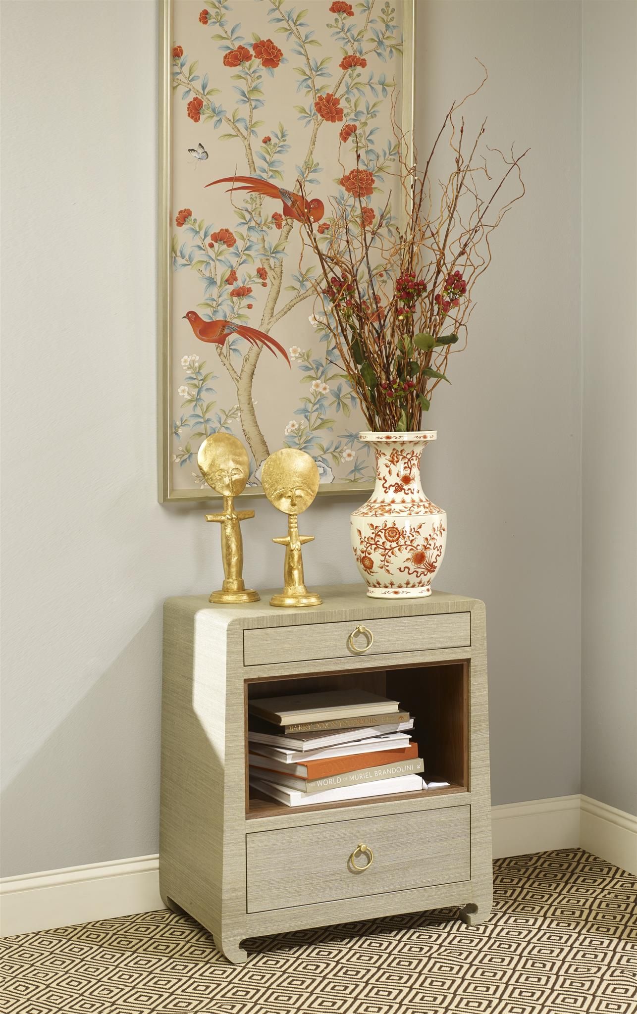 Villa & House Ming Flax Brown 2-Drawer Side Table with Elegant Design
