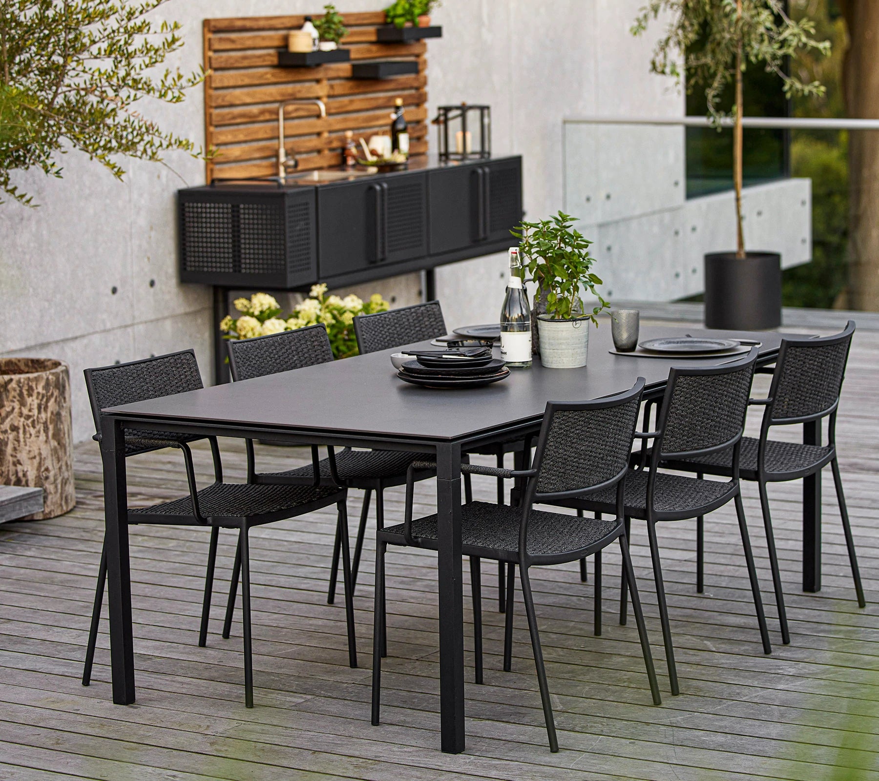 Cane-line Less Modern Stackable Aluminium Armchair with French Weave