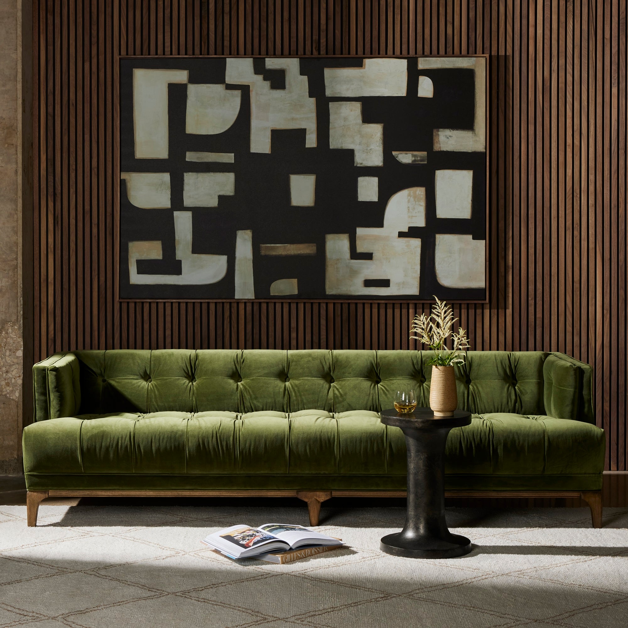 Four Hands 91-Inch Dylan Sofa in Top-Grain Leather or Sapphire Olive Fabric