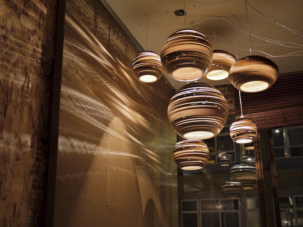 Graypants Recycled Cardboard Moon-Shaped Pendant Scraplight