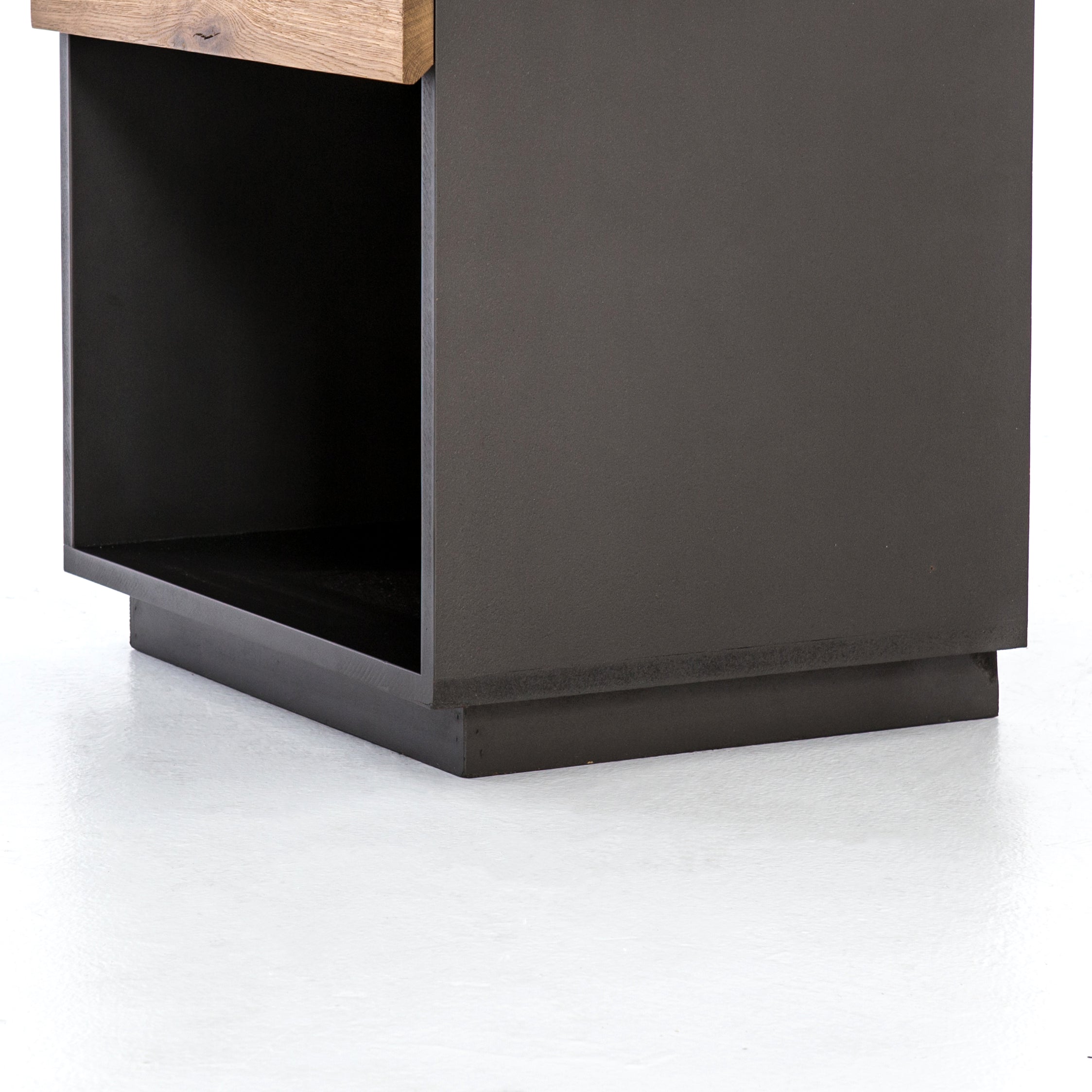 Four Hands Holland Grey-Lacquered Nightstand with Smoked Oak Drawer and White Marble Top
