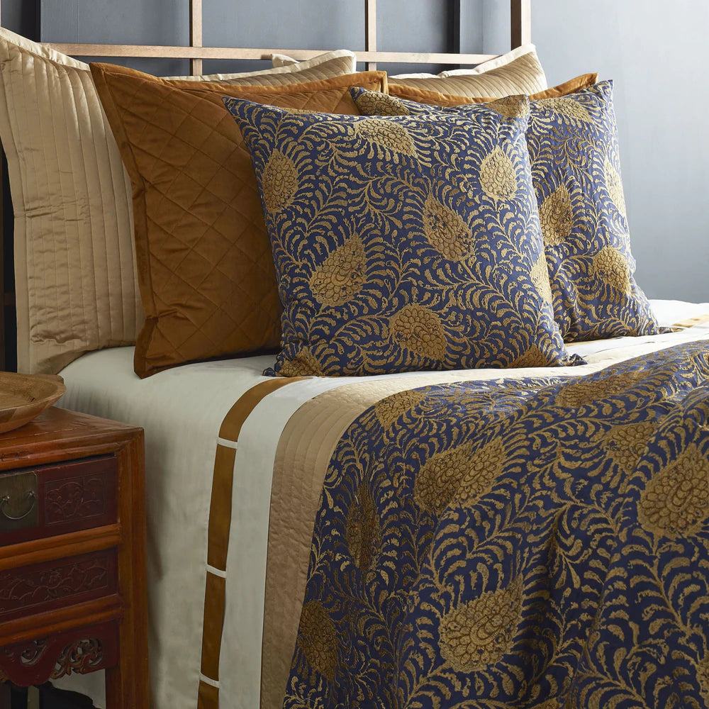 Ann Gish Luxury Kinrande Marine Blue Linen-Cotton Duvet