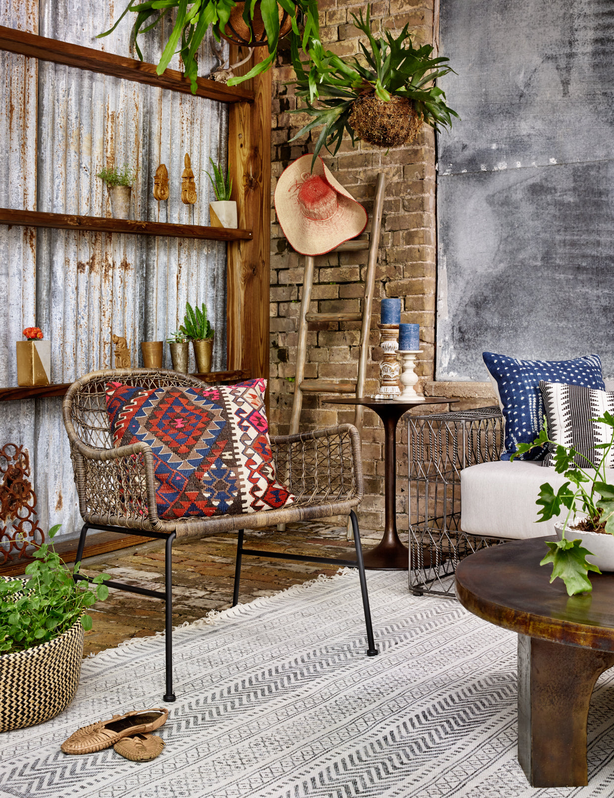 Four Hands Bandera Modern Outdoor Woven Club Chair with Black Iron Base