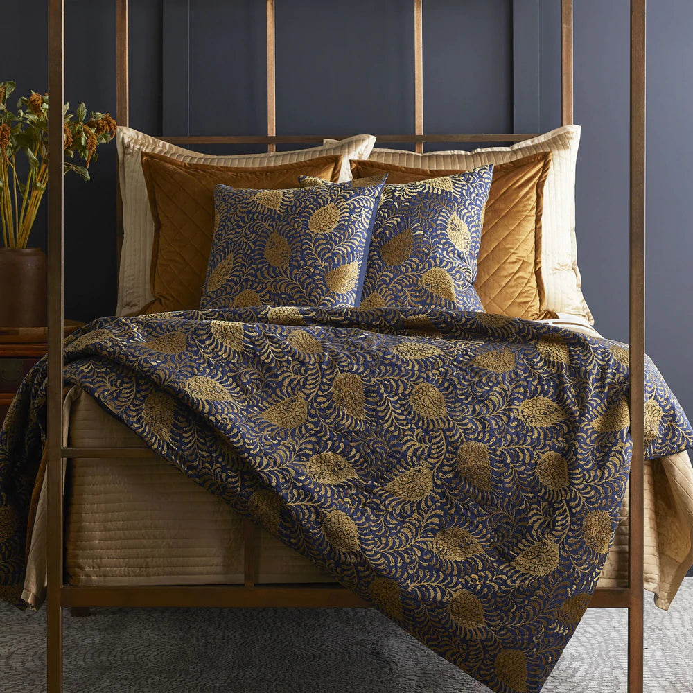Ann Gish Luxury Kinrande Marine Blue Linen-Cotton Duvet