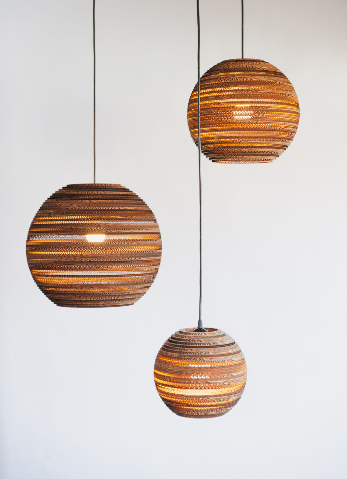 Graypants Recycled Cardboard Moon-Shaped Pendant Scraplight