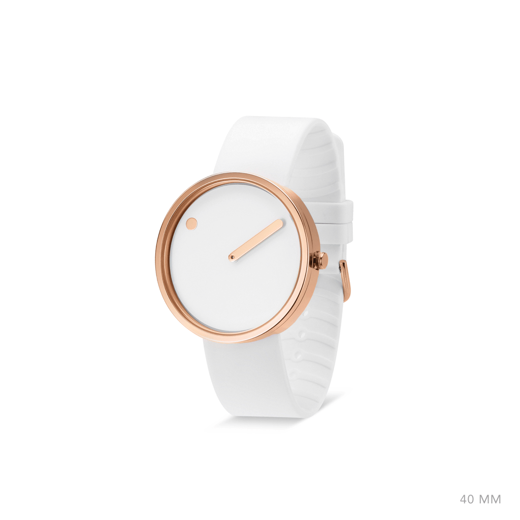 40mm Picto Watch with White Dial and Polished Rose Gold Hands