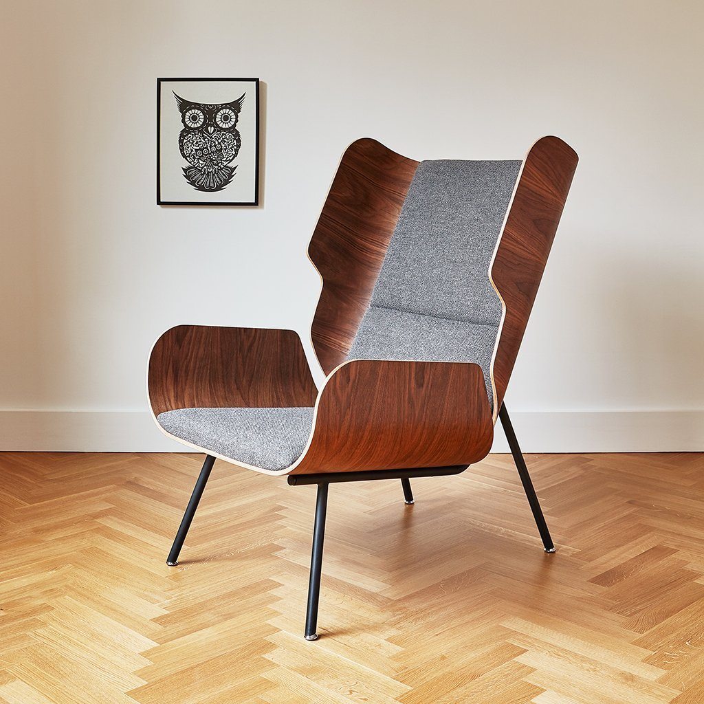 GUS Modern Contemporary Elk Chair with Walnut or Ash Veneer