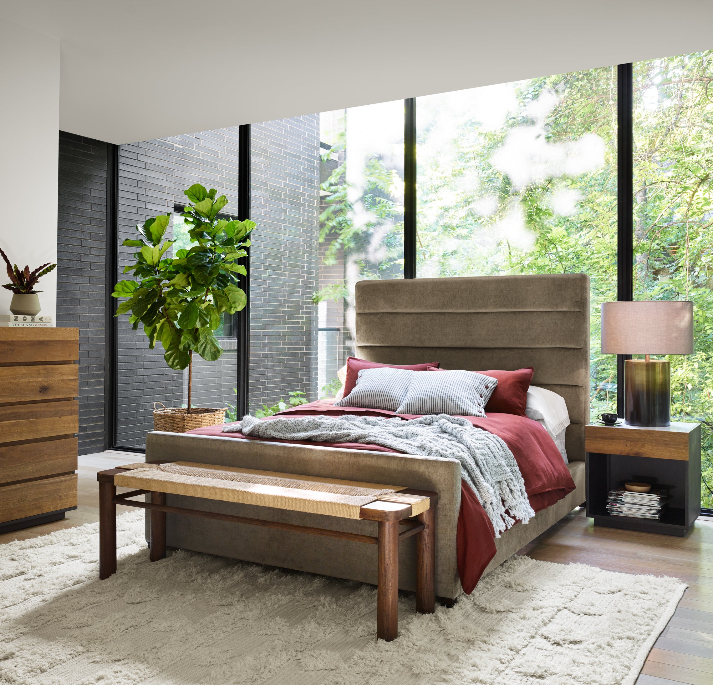Four Hands Holland Grey-Lacquered Nightstand with Smoked Oak Drawer and White Marble Top