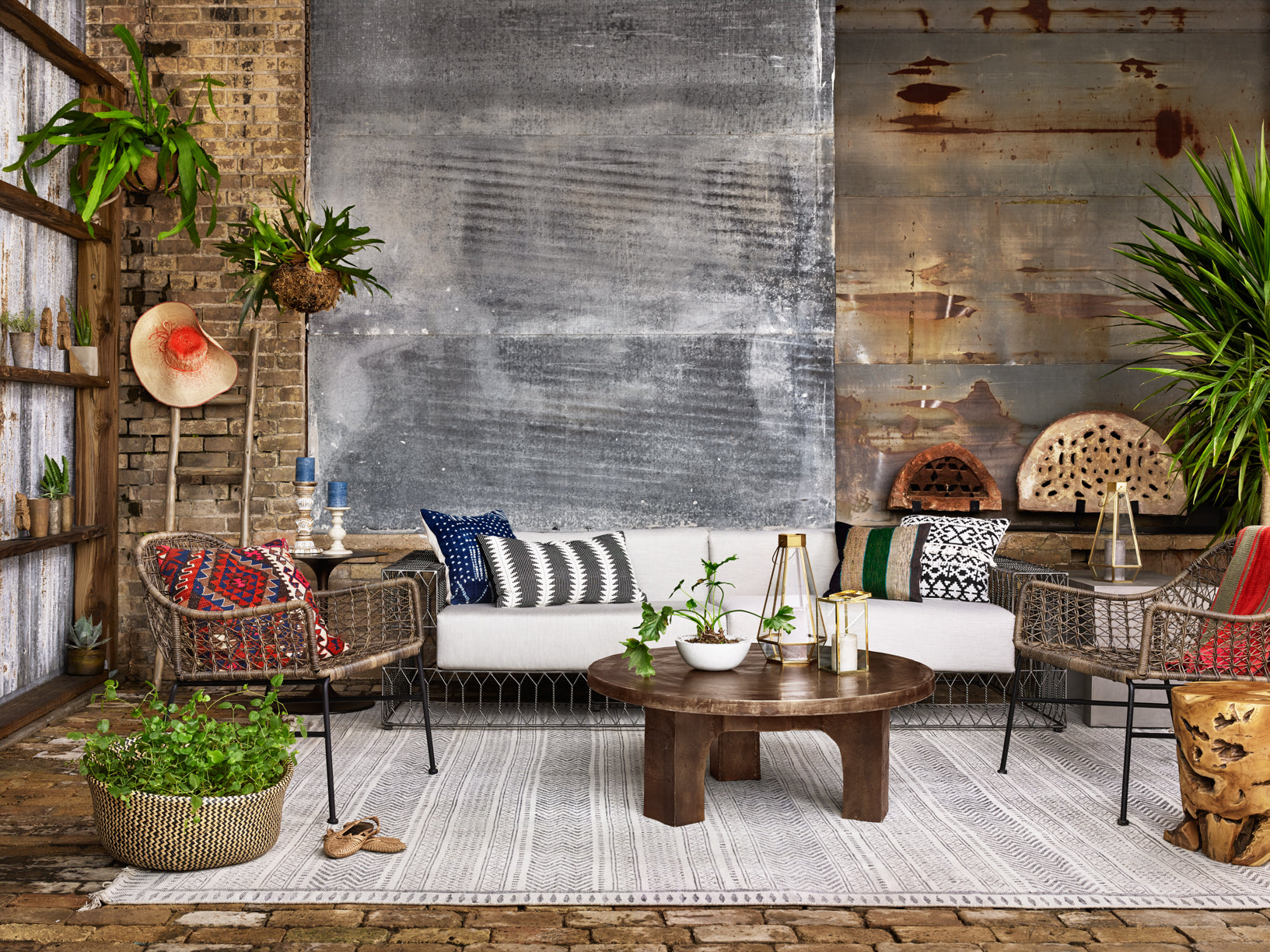 Four Hands Bandera Modern Outdoor Woven Club Chair with Black Iron Base
