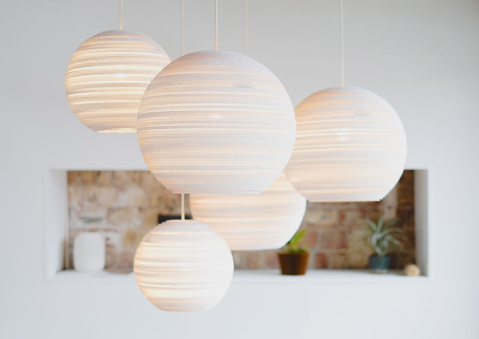 Graypants Recycled Cardboard Moon-Shaped Pendant Scraplight