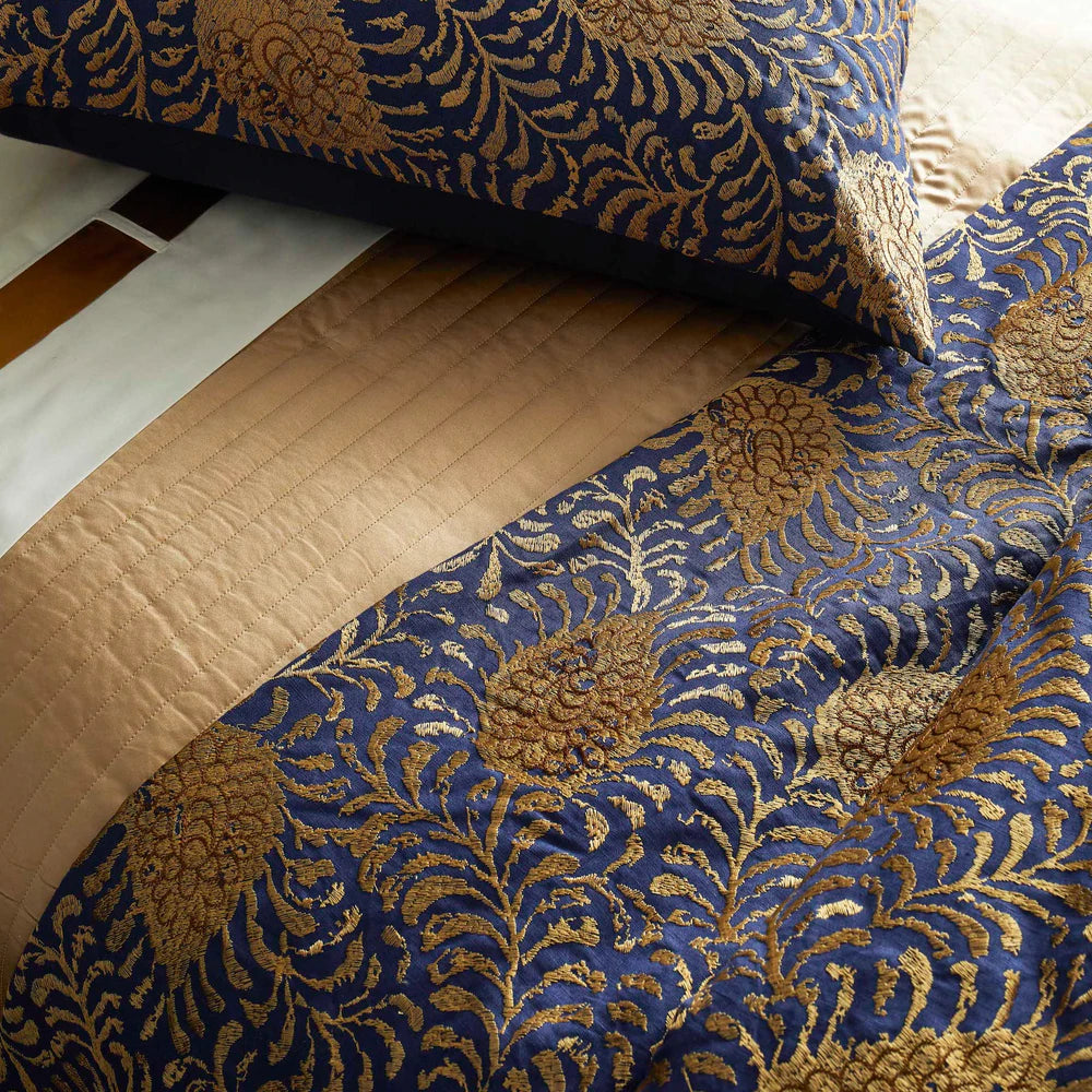 Ann Gish Luxury Kinrande Marine Blue Linen-Cotton Duvet